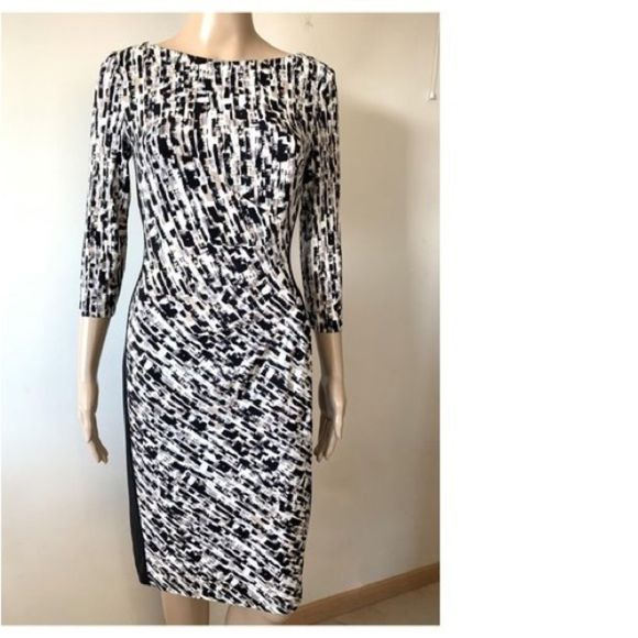 Lauren Ralph Lauren Dress New Dark Navy/White Chevrons W/Navy Sides - Picture 2 of 10